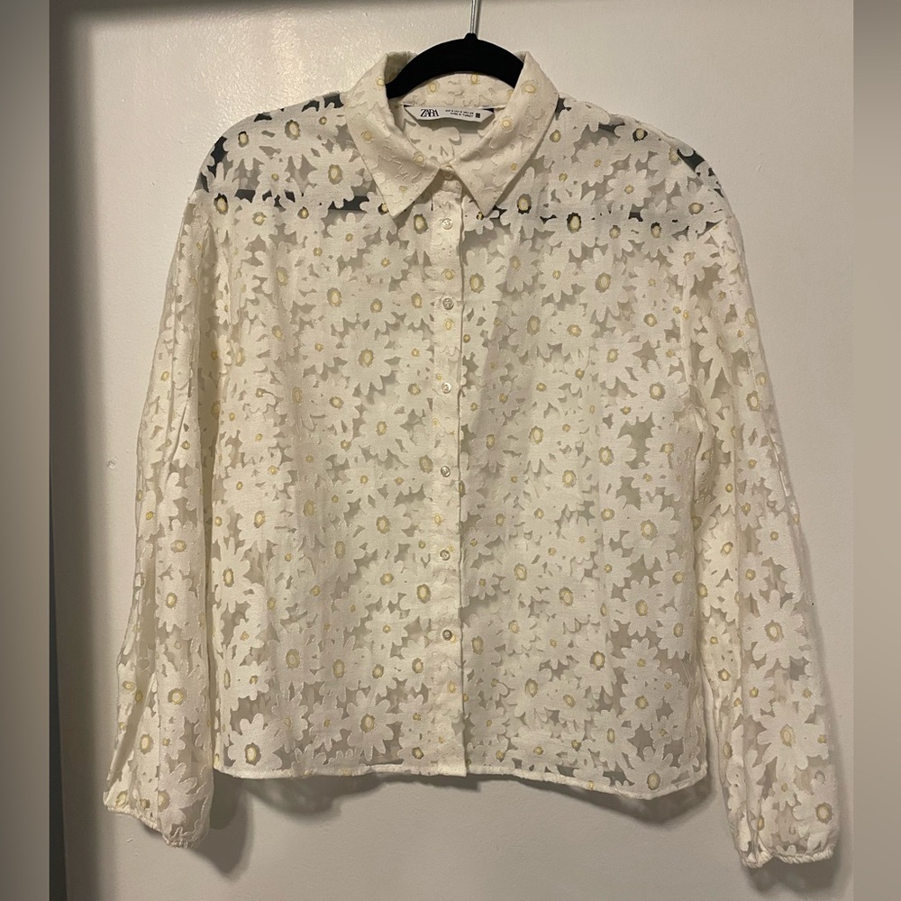 Zara Floral Button Down Shirt